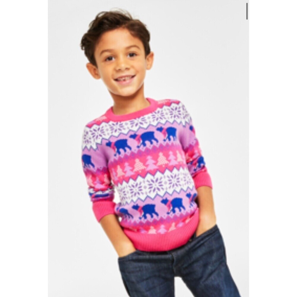 Holiday Lane Sweater Boys Size 7 Purple Pink Santa Bear Long Sleeve ugly sweater